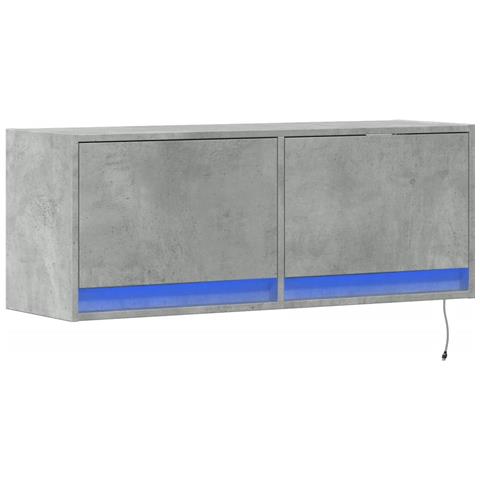 Mobile Tv A Parete Con Luci Led Grigio Cemento 100x31x35 Cm - Foto 3