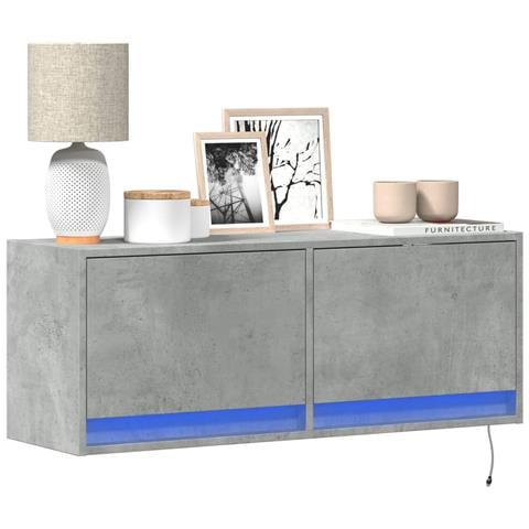Mobile Tv A Parete Con Luci Led Grigio Cemento 100x31x35 Cm - Foto 1