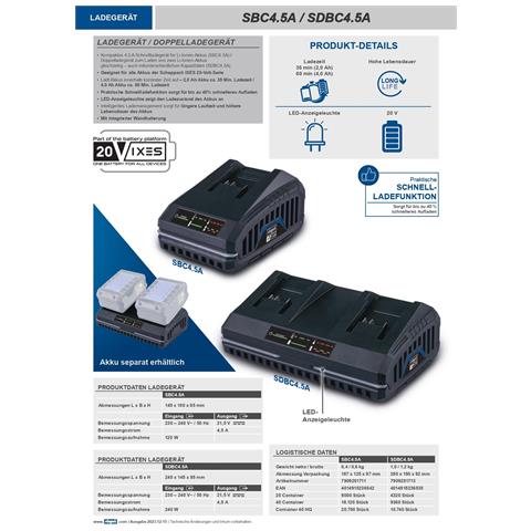 Caricabatteria Rapido 20v Per Batterie 2.0/4.0 Ah Serie Ixes Sbc4.5a - Foto 2