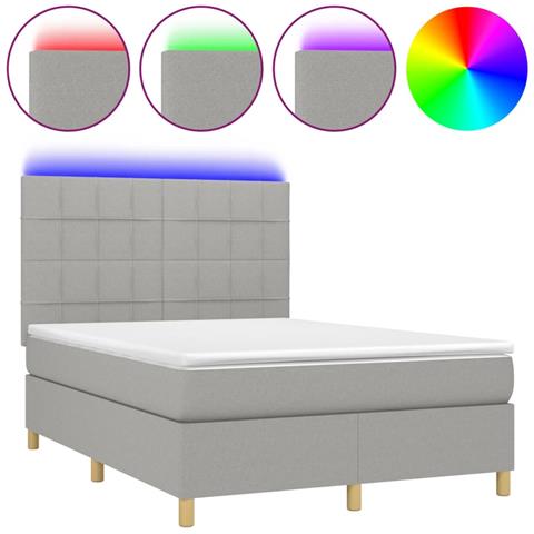Letto a Molle Materasso e LED Grigio Chiaro 140x190 cm Tessuto - Foto 1