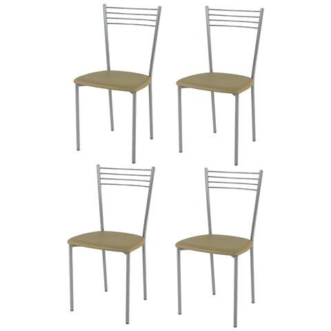 Set 4 Sedie Modello Elena Per Cucina Bar E Sala Da Pranzo, Robusta Struttura In Acciaio Verniciato Alluminio, Seduta In Finta Pelle Cappuccino - Foto 1