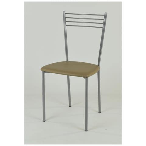 Set 4 Sedie Modello Elena Per Cucina Bar E Sala Da Pranzo, Robusta Struttura In Acciaio Verniciato Alluminio, Seduta In Finta Pelle Cappuccino - Foto 2