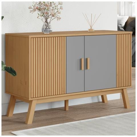 Credenza Olden Grigia E Marrone 114x43x73,5 Cm Massello Di Pino - Foto 1
