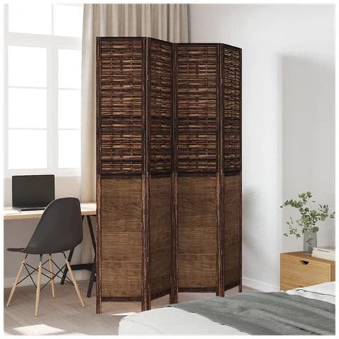 Divisorio Ambienti 4 Pannelli Marrone Scuro Massello Paulownia - Foto 3
