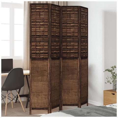 Divisorio Ambienti 4 Pannelli Marrone Scuro Massello Paulownia - Foto 1