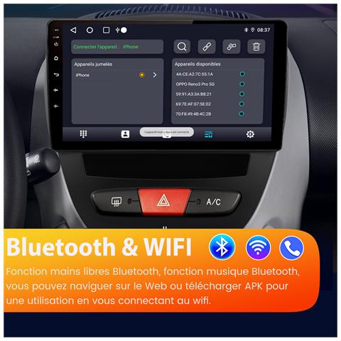 10 Pollici Autoradio Carplay Per Peugeot 107, Toyota Aygo, Citroën C1 (2005-2014), Android 13 Car Radio Con Cornice Navigazione Gps Bluetooth Wi-fi Fm Rds Comandi Al Volante - Foto 2