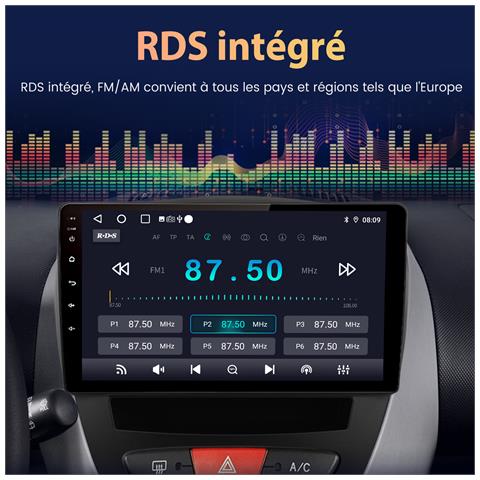 10 Pollici Autoradio Carplay Per Peugeot 107, Toyota Aygo, Citroën C1 (2005-2014), Android 13 Car Radio Con Cornice Navigazione Gps Bluetooth Wi-fi Fm Rds Comandi Al Volante - Foto 6