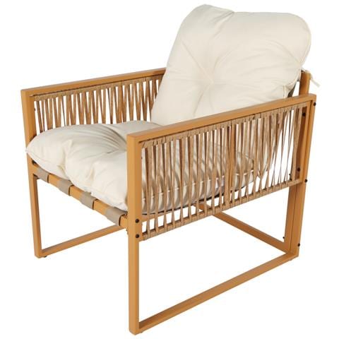 Turini Mobili Da Giardino 4 Posti Effetto Rattan Con Cuscini Bianchi - Foto 2