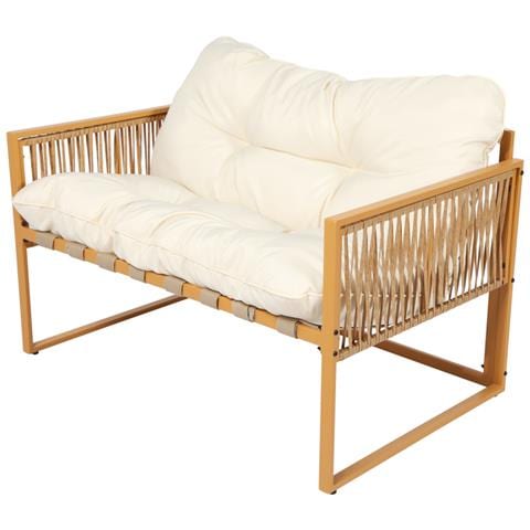 Turini Mobili Da Giardino 4 Posti Effetto Rattan Con Cuscini Bianchi - Foto 5