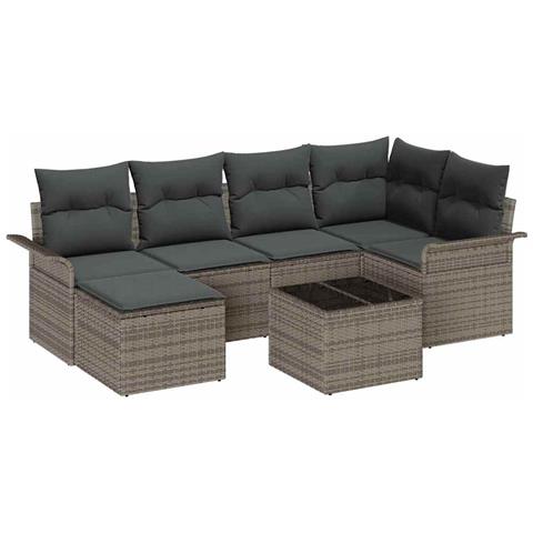 Set di 6 pezzi di divani da giardino con cuscini in rattan polylatta nera, Divano da giardino a 2 posti con stoccaggio e cuscini in rattan polylatta grigia - Foto 1