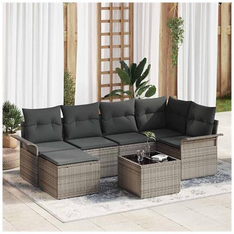 Set di 6 pezzi di divani da giardino con cuscini in rattan polylatta nera, Divano da giardino a 2 posti con stoccaggio e cuscini in rattan polylatta grigia - Foto 2