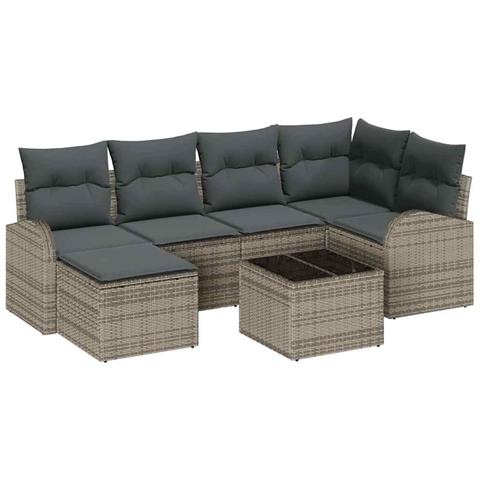Set divani giardino 6 pezzi con cuscini Rattan Polyrattan nero, Divano giardino 2 posti con storage e cuscini Rattan Polyrattan grigio - Foto 1
