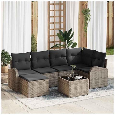 Set divani giardino 6 pezzi con cuscini Rattan Polyrattan nero, Divano giardino 2 posti con storage e cuscini Rattan Polyrattan grigio - Foto 2