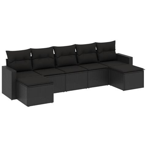 Set Divani da Giardino con Cuscini 7pz Nero Polyrattan - Foto 1