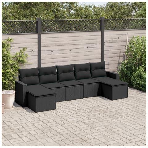 Set Divani da Giardino con Cuscini 7pz Nero Polyrattan - Foto 2