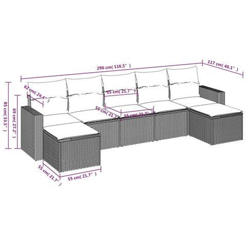 Set Divani da Giardino con Cuscini 7pz Nero Polyrattan - Foto 3