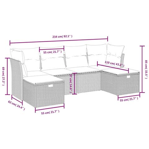 Set Divano da Giardino 6 pz con Cuscini Marrone in Polyrattan - Foto 4