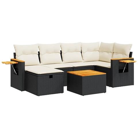 Set Divani da Giardino con Cuscini 7pz Nero Polyrattan - Foto 1
