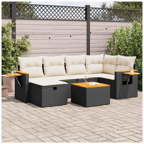 Set Divani da Giardino con Cuscini 7pz Nero Polyrattan - Foto 2