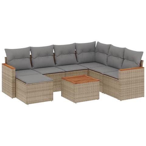 Set Divano da Giardino 8 pz con Cuscini Beige in Polyrattan - Foto 1
