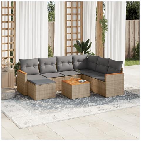 Set Divano da Giardino 8 pz con Cuscini Beige in Polyrattan - Foto 2
