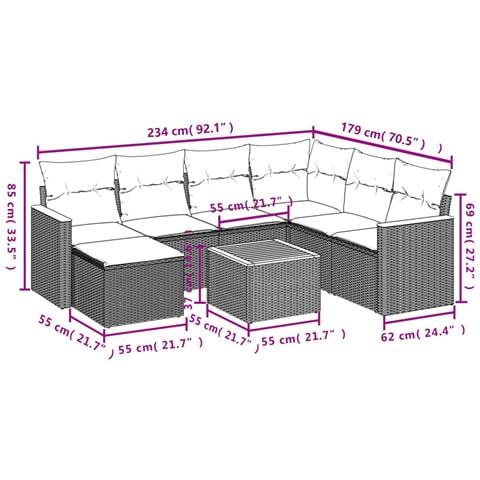Set Divano da Giardino 8 pz con Cuscini Beige in Polyrattan - Foto 3