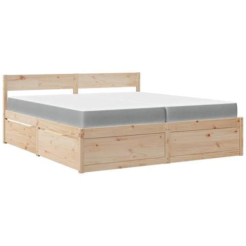 Giroletto Cassetti e Materasso 200x200 cm Legno Massello Pino - Foto 1