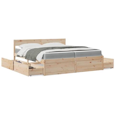 Giroletto Cassetti e Materasso 200x200 cm Legno Massello Pino - Foto 2