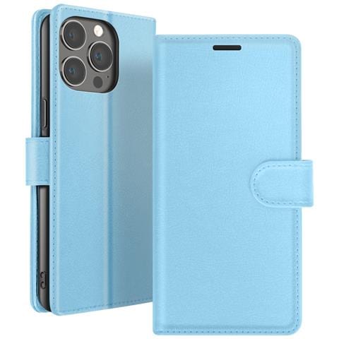 Custodia A Portafoglio Per Iphone 13 Pro Max Con Supporto E Linguetta Magnetica, Azzurro - Foto 1