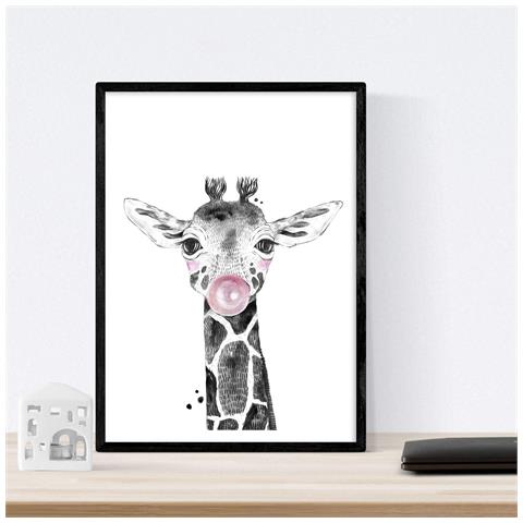 Set Di 6 Stampe Animali Bambini Con Gomma Da Masticare Zebra Maiale Giraffa Cervo Cervo Mucca Cavallo A4 Senza Cornice - Foto 2