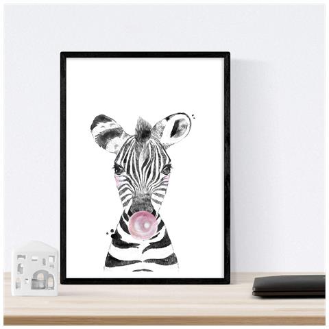 Set Di 6 Stampe Animali Bambini Con Gomma Da Masticare Zebra Maiale Giraffa Cervo Cervo Mucca Cavallo A4 Senza Cornice - Foto 6