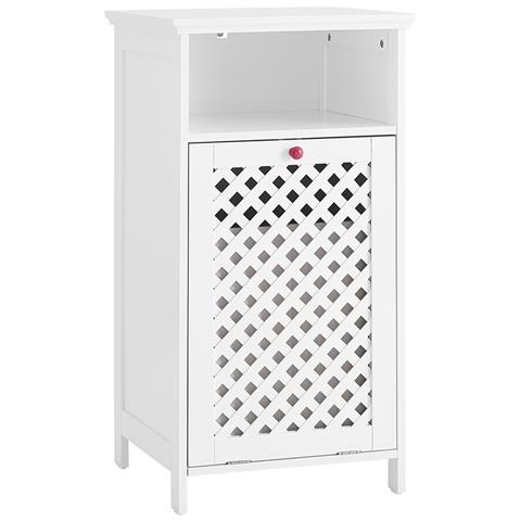 Mobiletto Bagno Con Cesto E Ante Intrecciate, Maniglie Rosse, Mdf E1 - Foto 1