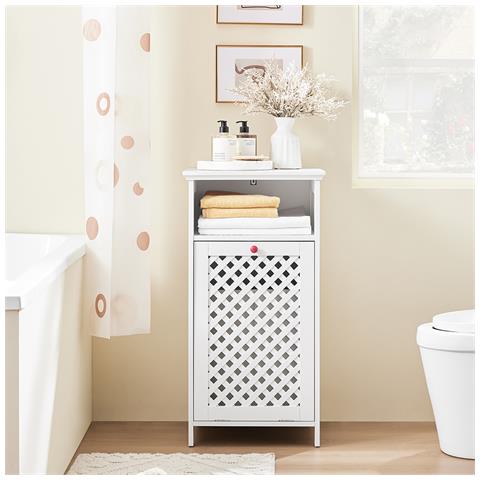 Mobiletto Bagno Con Cesto E Ante Intrecciate, Maniglie Rosse, Mdf E1 - Foto 7