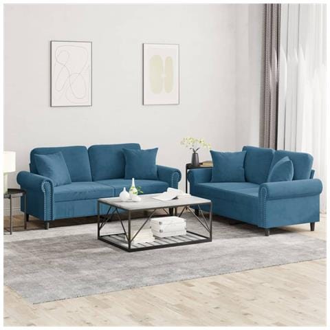 Set di Divani 2 pz con Cuscini Blu in Velluto - Foto 2