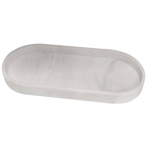 Vassoio Ovale In Silicone Effetto Marmo Per Aromi, 25x11x2 Cm - Set Da 2 White - Foto 1