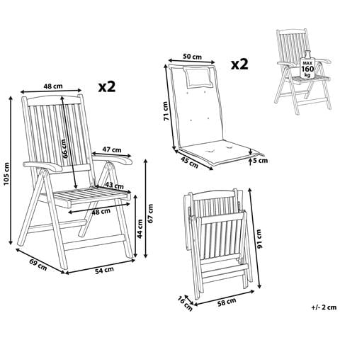 Set Di 2 Sedie Da Giardino Con Cuscini Amantea Premium Legno D \'acacia Grigio Melange - Foto 8