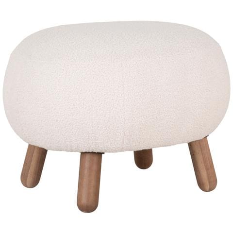 Poggiapiedi Savona In Pelliccia Sintetica Bianca Con Gambe Effetto Noce, 56×47 Cm - Foto 1
