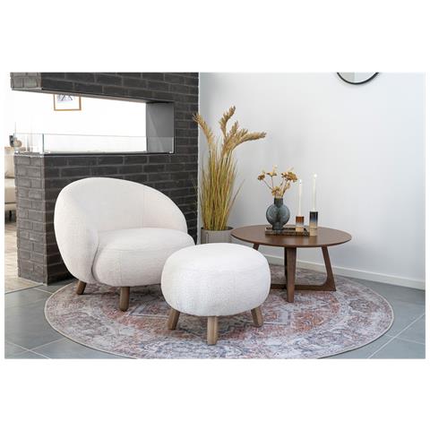Poggiapiedi Savona In Pelliccia Sintetica Bianca Con Gambe Effetto Noce, 56×47 Cm - Foto 4