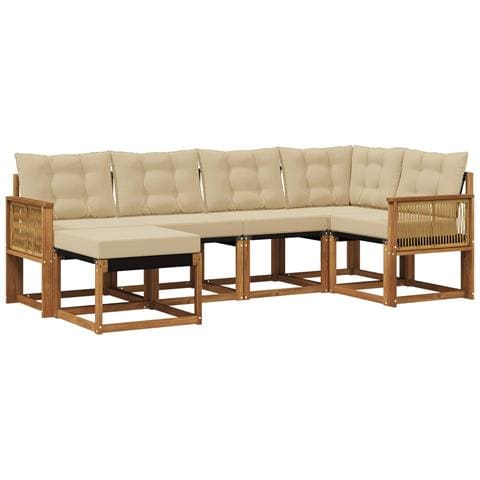 Set di divani da esterno con cuscino 6 pcs Naturale e Beige - Foto 1