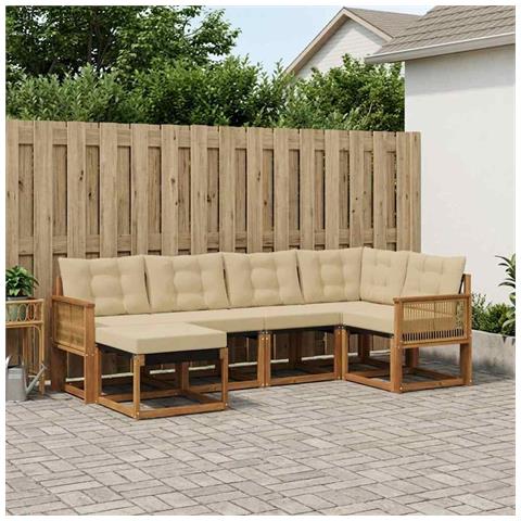 Set di divani da esterno con cuscino 6 pcs Naturale e Beige - Foto 2