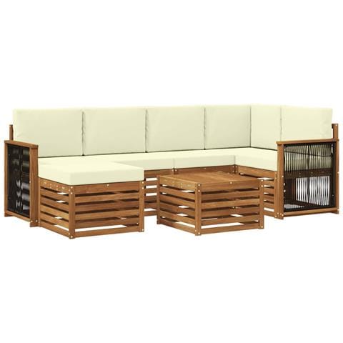 Set divano sezionale con cuscino 6 pcs Naturale e Crema - Foto 1