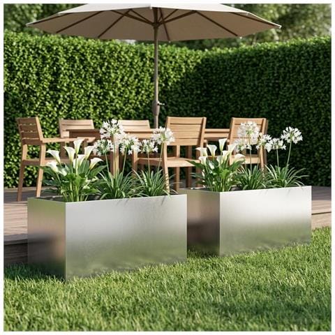Vaso da giardino 2 pz Argento 80 x 50 x 50 cm Acciaio Inox - Foto 2