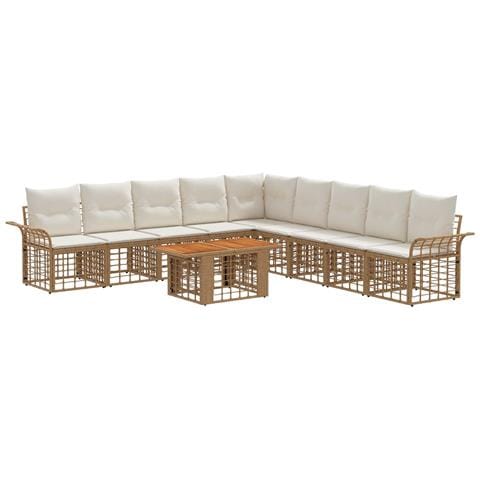 Set Divano da Giardino 10 pz Naturale e Bianco Crema polyrattan - Foto 1