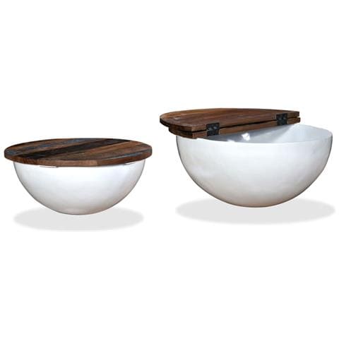 Tavolini Da Caffè 2 Pz Massello Riciclato Bianco Forma Di Coppa - Foto 2