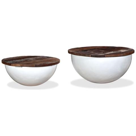 Tavolini Da Caffè 2 Pz Massello Riciclato Bianco Forma Di Coppa - Foto 10