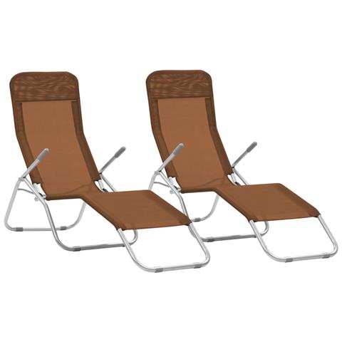 VidaXL 2 Lettini Prendisole Pieghevoli Per Esterni, In Alluminio E Textilene, Design Curvo, 159x60x62 Cm, Carico Max 160 Kg Cad, Nero/grigio - 2