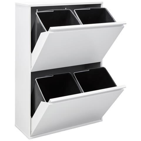 Basic Cr601-b Pattumiera Per Raccolta Differenziata, 4 Secchi, Mobile D'acciao Per Differenziata, 4 X 17 L (68 L), Bianco - Foto 2