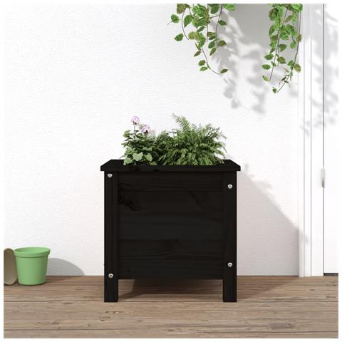 Fioriera Da Giardino Nera 40x40x39 Cm Legno Massello Di Pino - Foto 1