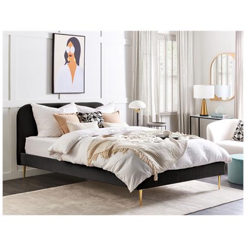 Letto Velluto Flayat 180 X 200 Cm Nero - Foto 1