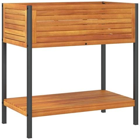 Fioriera Con Ripiano 80x45x80 Cm In Legno Acacia E Acciaio - Foto 2